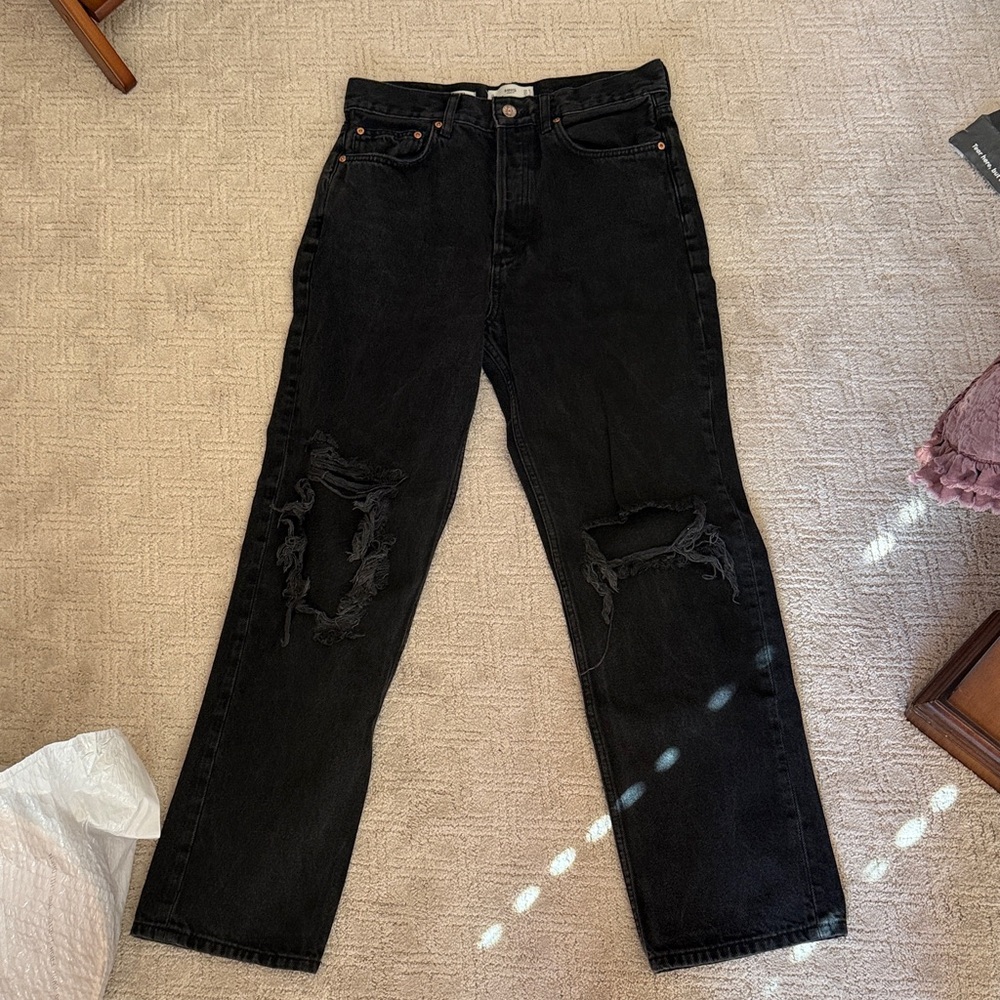 Mango Women's Black Distressed Boyfriend Jeans